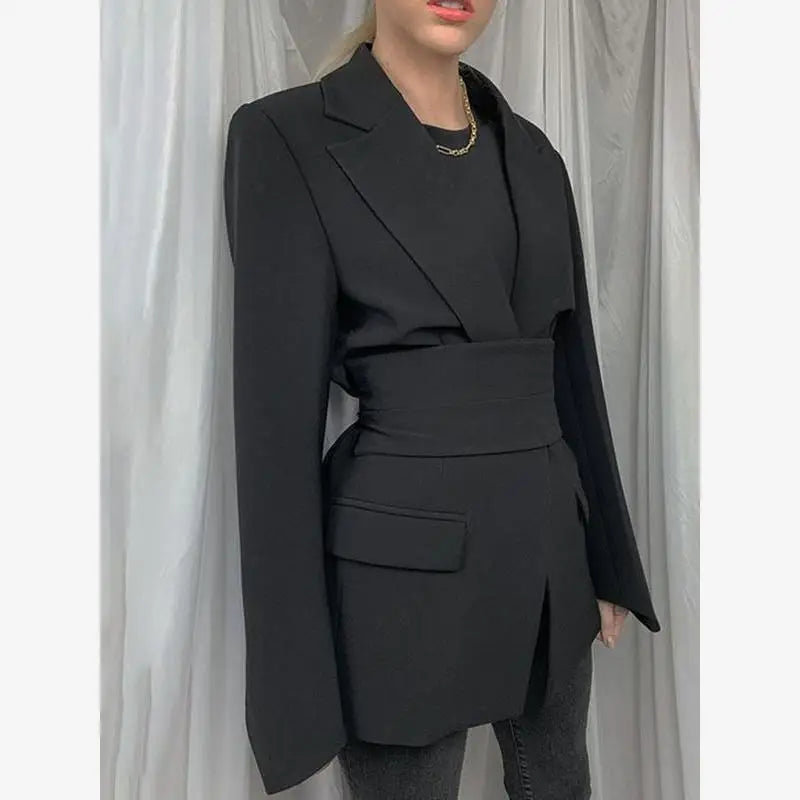 Faionable Casual Women's Suit Spring 2024 Pure Color Belted Street Sle Long Sve Office Wear Tee Button Cuff