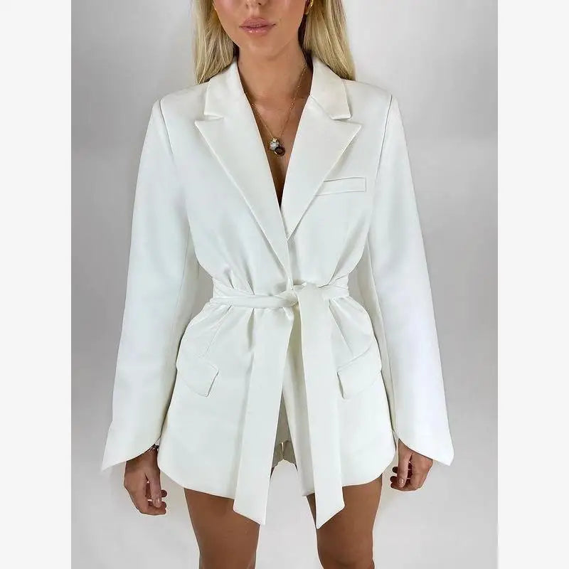 Faionable Casual Women's Suit Spring 2024 Pure Color Belted Street Sle Long Sve Office Wear Tee Button Cuff
