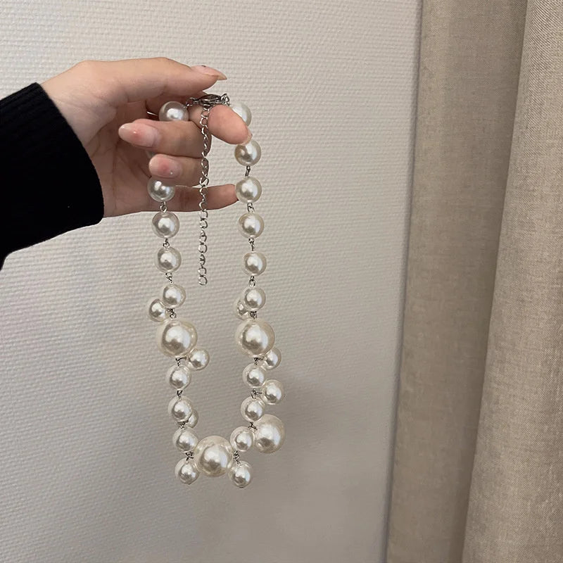 Hyperbole Bead Pearls Necklace Collarbone Chain Women's Elegant Pendant Big Necklace Bride Jewelry