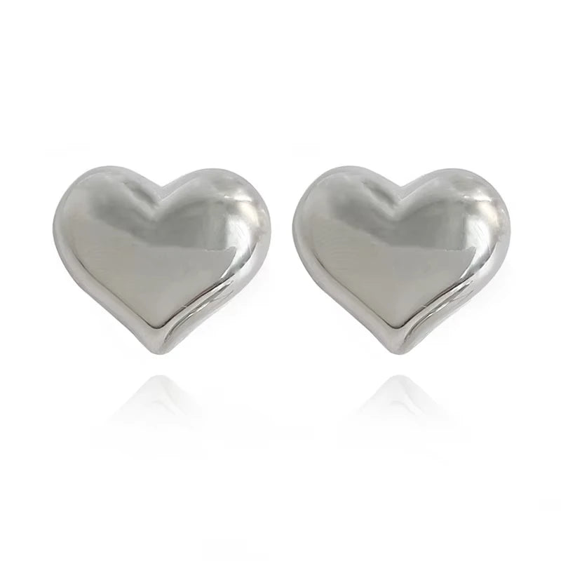 FTCY Gold Color Metal Heart Stud Earrings for Women Simple Design Trendy Elegant Wedding Bride Jewelry Girl Gift