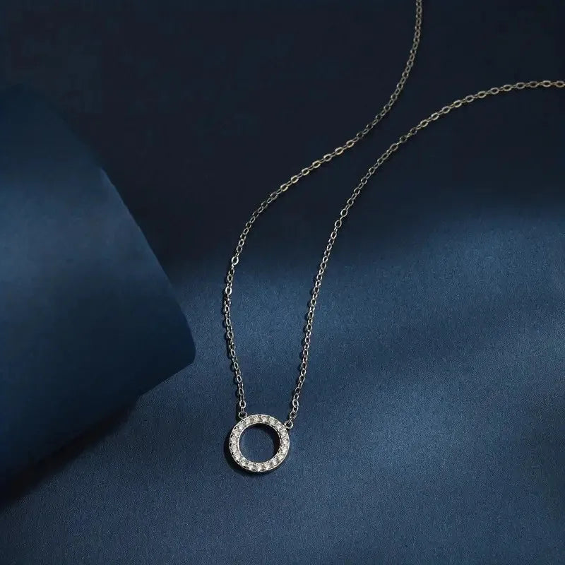 925 Sterling Silver Circle Pendant Necklace for Women Fashion Contracted Choker Necklace Exquisite Sparkling CZ Jewelry