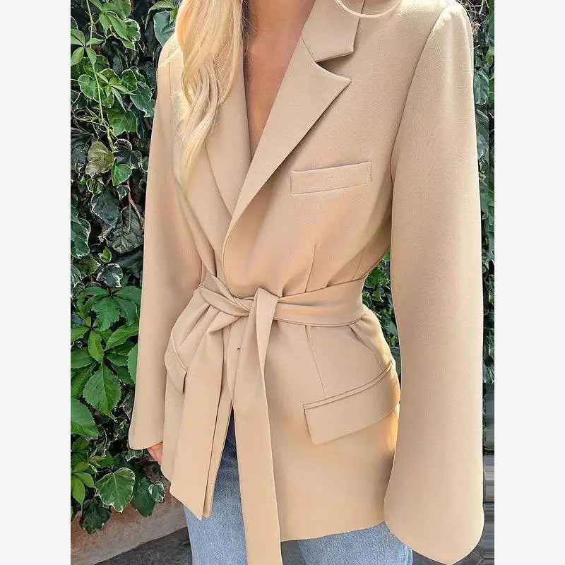 Faionable Casual Women's Suit Spring 2024 Pure Color Belted Street Sle Long Sve Office Wear Tee Button Cuff