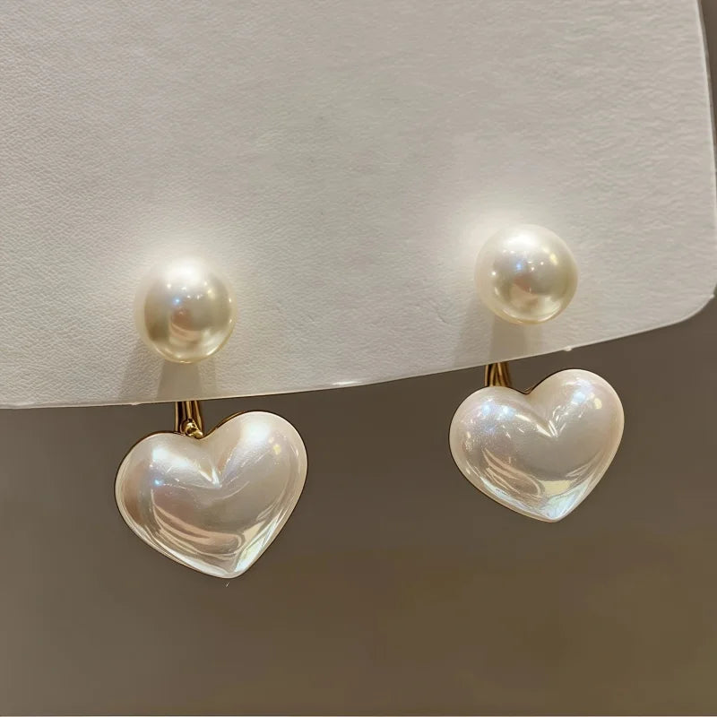 EVISPOL Comfortable Simple Elegant Imitation Pearl Heart Pendant Stud Earrings Delicate Fashion Female Valentine's Day Gifts