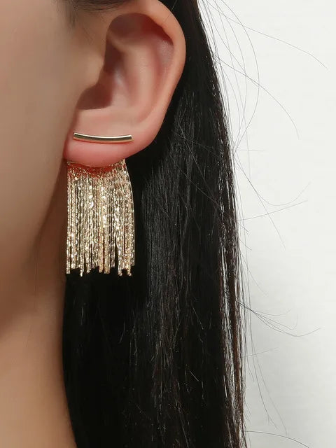 Fashion Statement Gold Color Long Metal Chain Bling Tassel Earrings for Women Wedding Ms Daily Hot Jewelry Pendant Gift