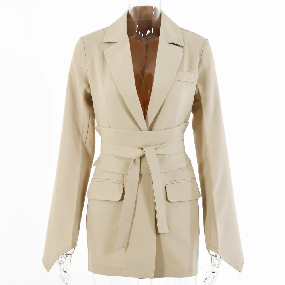 Faionable Casual Women's Suit Spring 2024 Pure Color Belted Street Sle Long Sve Office Wear Tee Button Cuff