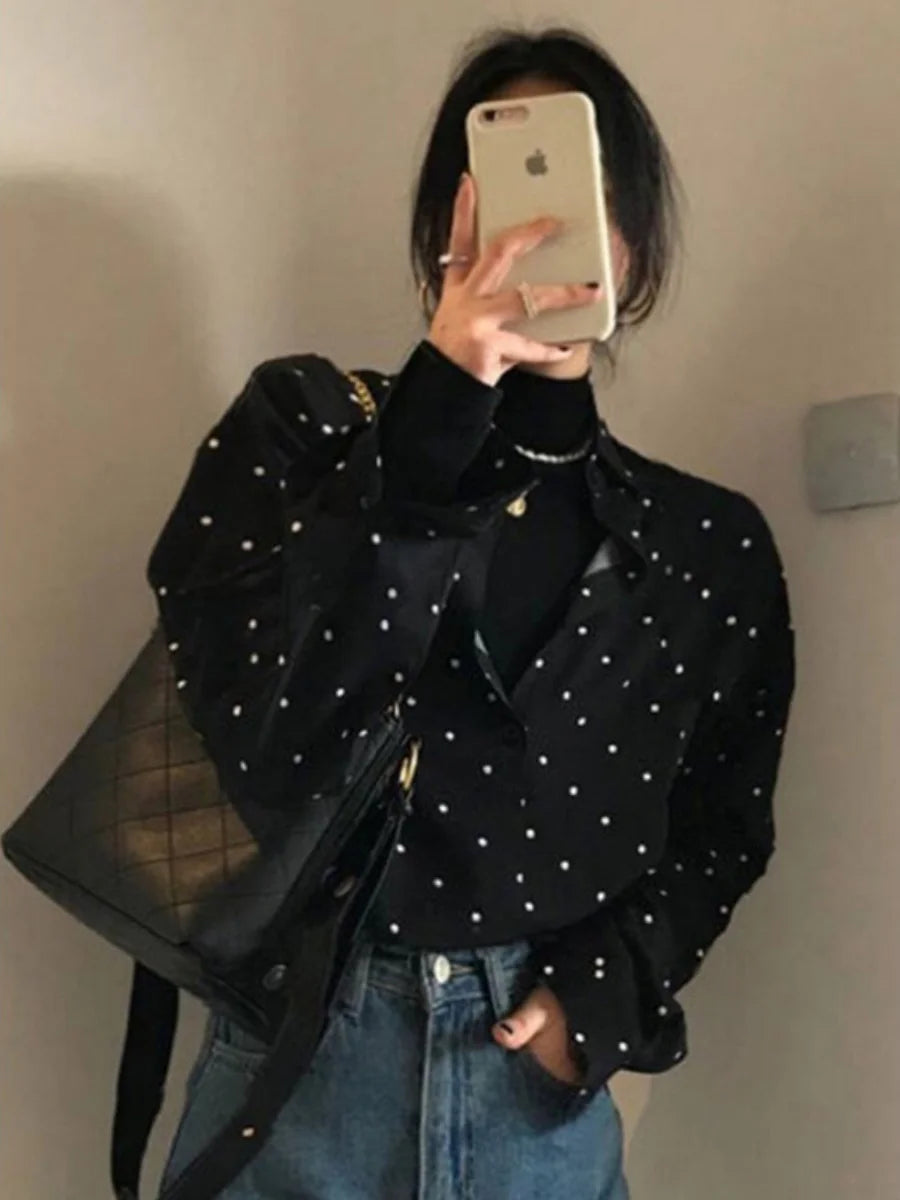 Retro Polka Dot Button up irt Spring 2025 New Hepburn Sle Loose Long Sve Open Cardigan Top Trendy Commute Straight Cut