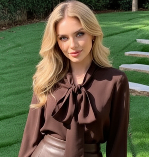 Pussybow Blouse & Faux Leather Skirt Set