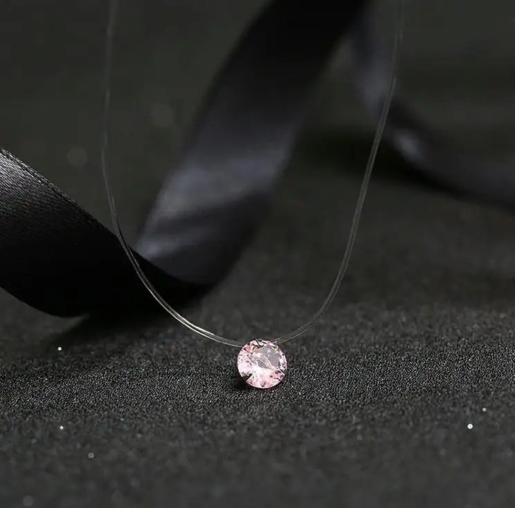 Sumeng New Personality Fashion Square Imitation Pearl Crystal Zircon Necklace Invisible Transparent Fishing Line Necklace Women