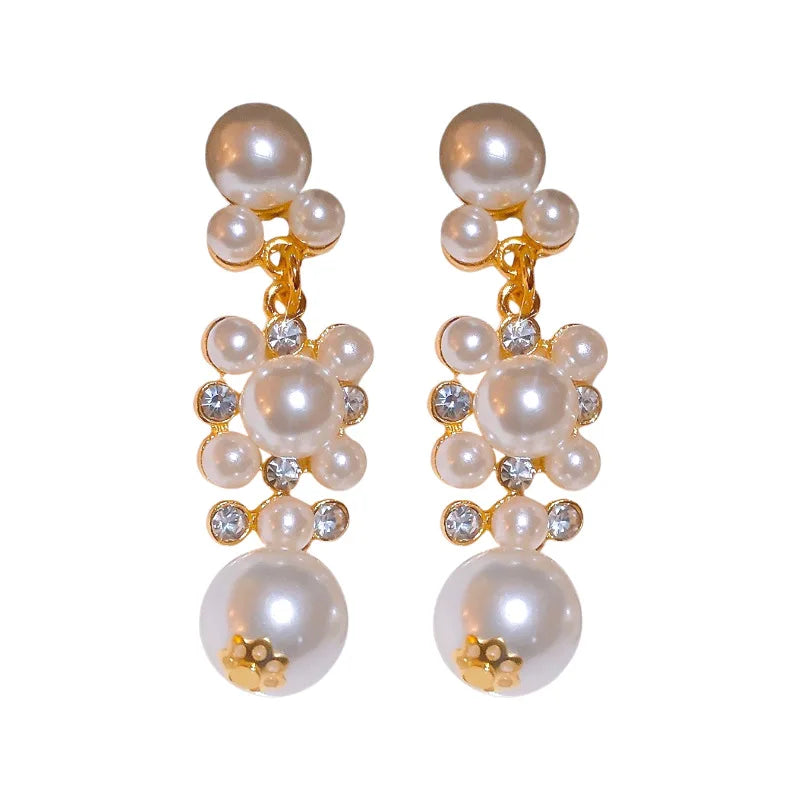 Inlaid Rhinestone Pearl Tassel Earrings for Women 2025 New High-end  Fashion Versatile Drop Earring Luxury Designer Jewelry