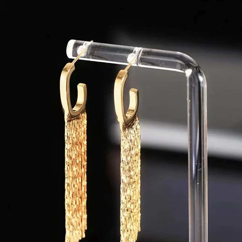 Fashion Statement Gold Color Long Metal Chain Bling Tassel Earrings for Women Wedding Ms Daily Hot Jewelry Pendant Gift