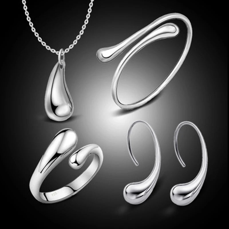 Fashion Teardrop Jewelry Set for Women Simple Ring Necklace Bracelet Earrings Four-piece Set Suitable for Engagement Jewelry