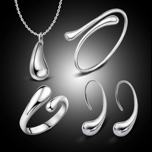 Fashion Teardrop Jewelry Set for Women Simple Ring Necklace Bracelet Earrings Four-piece Set Suitable for Engagement Jewelry
