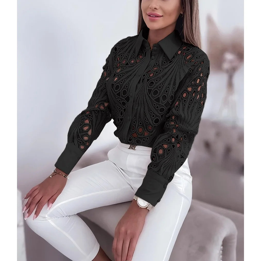 Faionable Long Sve Lace Trim Loose Casual Sle Women's irt Spring Autumn New Arrival Versatile Top Trendy