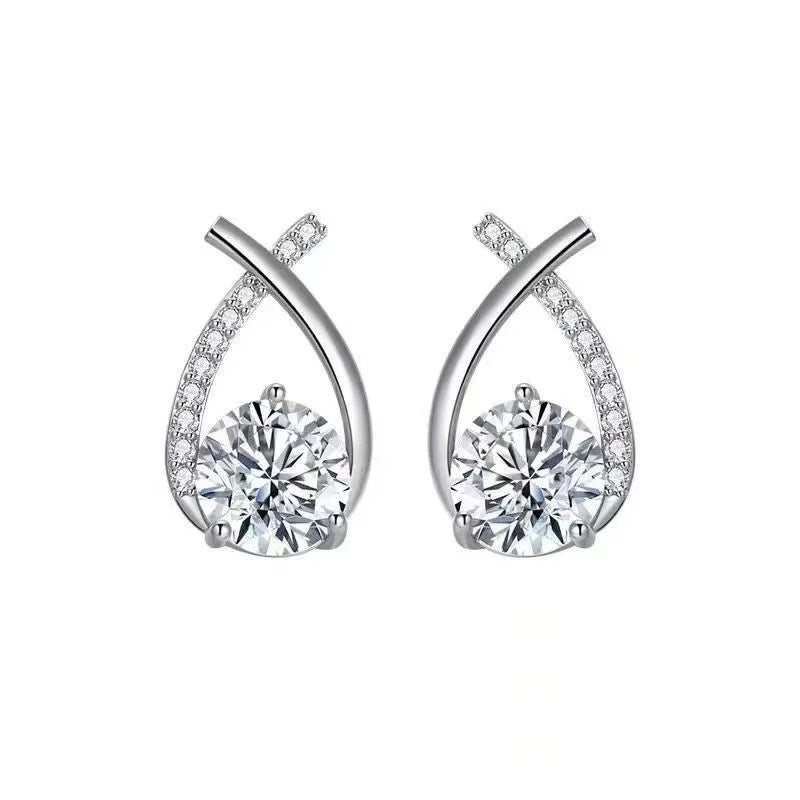 EVISPOL Fashion Cross Stud Earrings For Women Girls Stylish Elegant Crystal Hoop Jewelry Ear Rings Fishtail Lady Earrings Gifts
