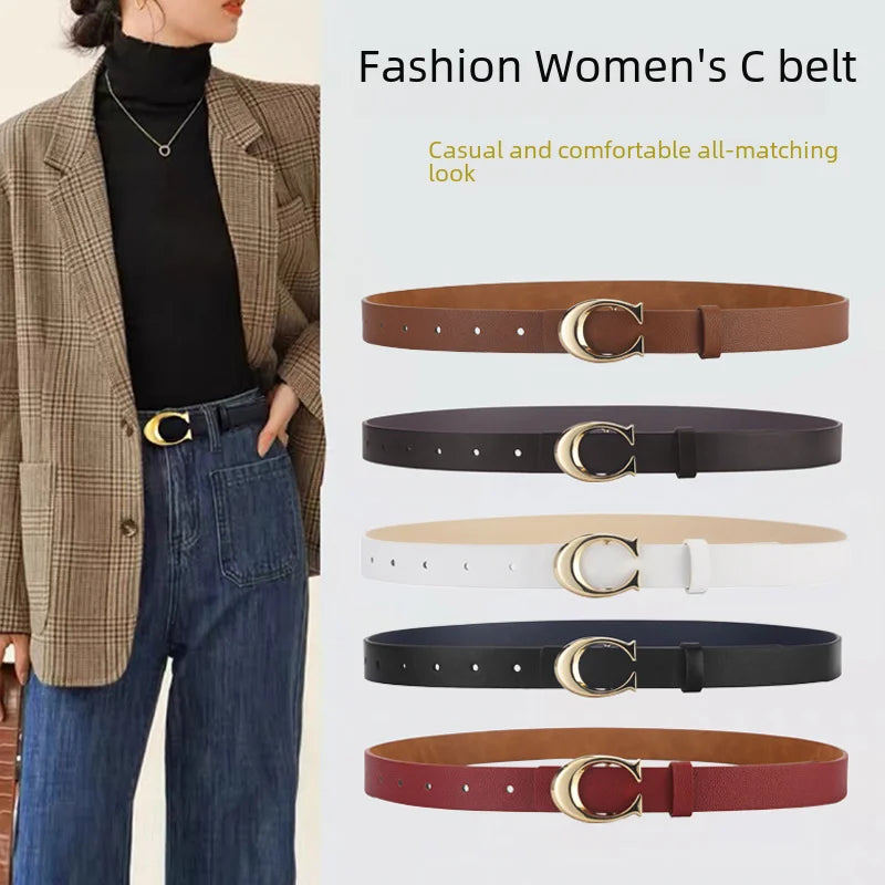 Versatile Women's Belt For Students Slims Smooths Your Silhouette In Denim Jeans C- buckle Slim Waist Belt