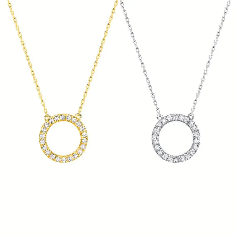925 Sterling Silver Circle Pendant Necklace for Women Fashion Contracted Choker Necklace Exquisite Sparkling CZ Jewelry