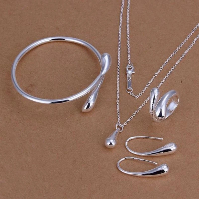Fashion Teardrop Jewelry Set for Women Simple Ring Necklace Bracelet Earrings Four-piece Set Suitable for Engagement Jewelry