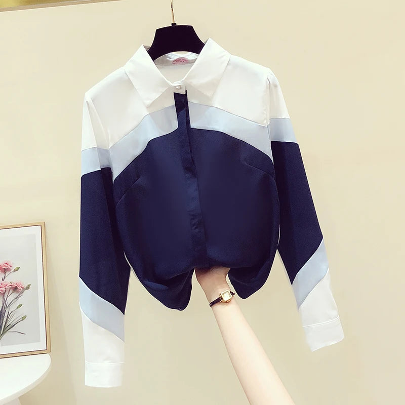Spring Autumn 2025 Retro Hong Kong Sle Long Sve Women's Chiffon irt Color Blo Design Unique Faionable Top