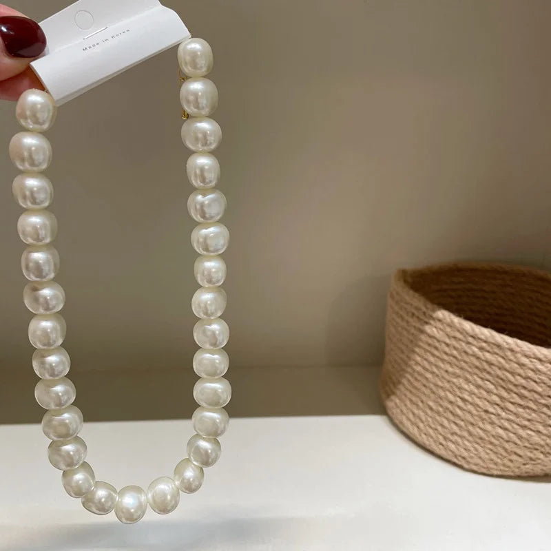 Hyperbole Bead Pearls Necklace Collarbone Chain Women's Elegant Pendant Big Necklace Bride Jewelry
