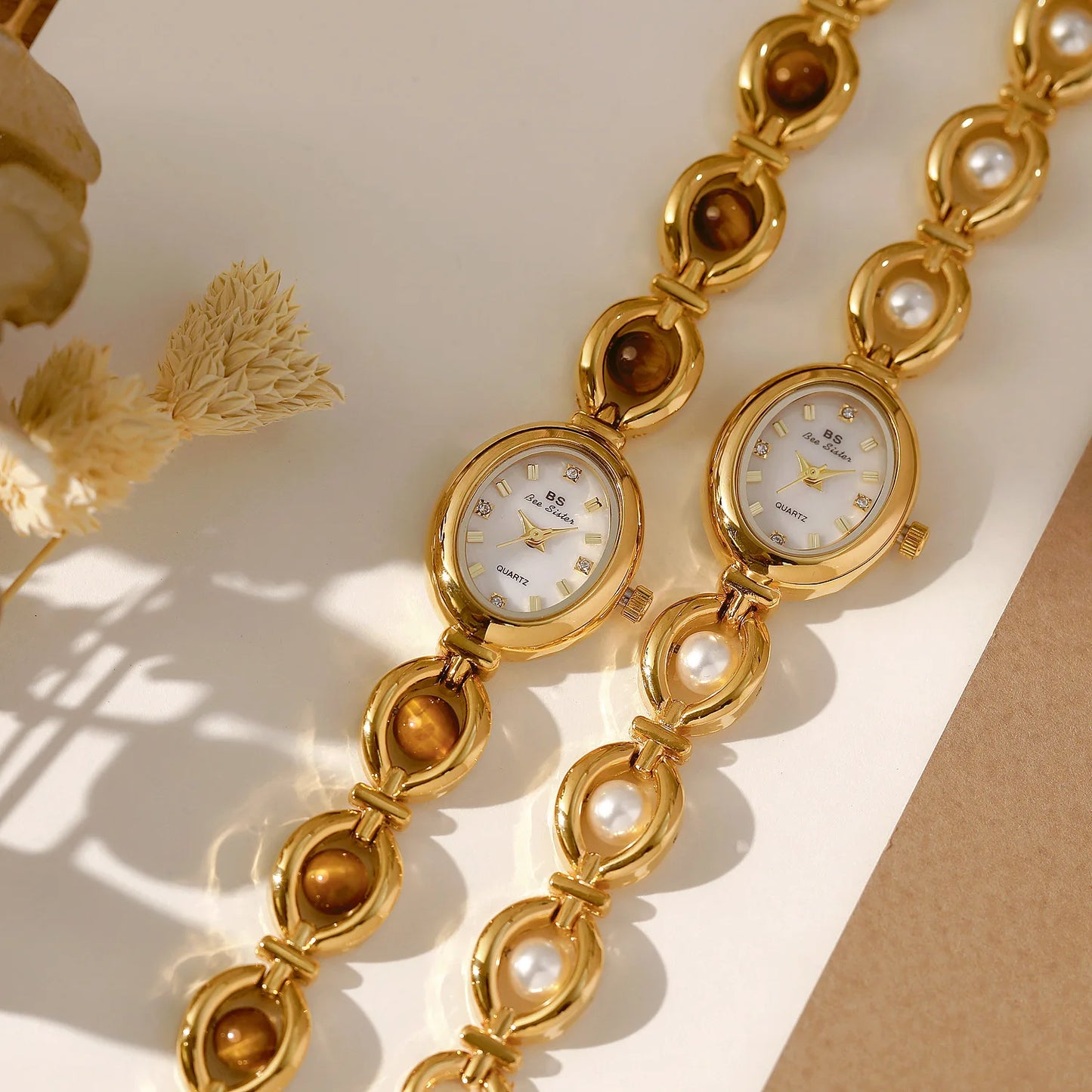 Luxury Elegant Ladies Watch Waterproof Fashionable Oval Mother-of-Pearl Dial Gold Bracelet Quartz Wrist Watches Gift Women