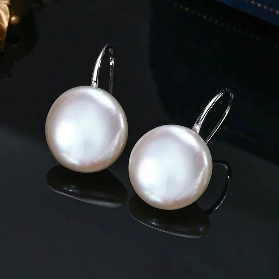 Natural 12MM Freshwater Pearl 925 Sterling Silver Hook Dangle Earrings For Women Fashion Temperament Jewelry Gifts