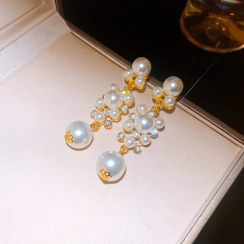 Inlaid Rhinestone Pearl Tassel Earrings for Women 2025 New High-end  Fashion Versatile Drop Earring Luxury Designer Jewelry
