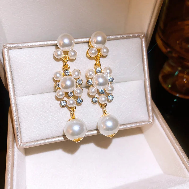 Inlaid Rhinestone Pearl Tassel Earrings for Women 2025 New High-end  Fashion Versatile Drop Earring Luxury Designer Jewelry