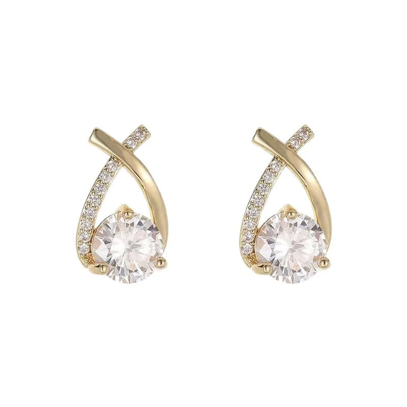 EVISPOL Fashion Cross Stud Earrings For Women Girls Stylish Elegant Crystal Hoop Jewelry Ear Rings Fishtail Lady Earrings Gifts