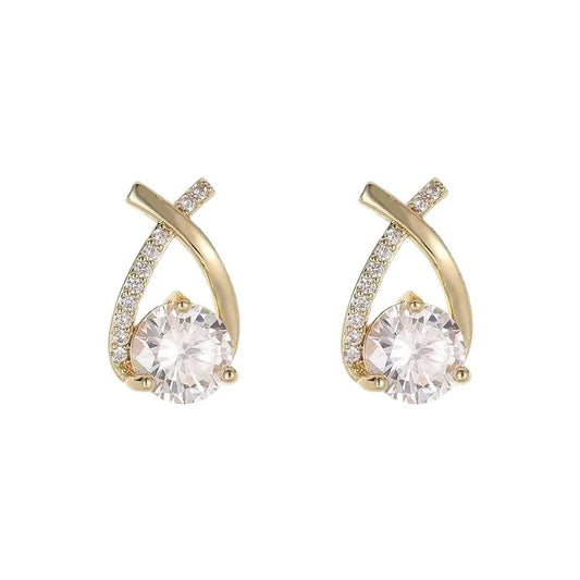 EVISPOL Fashion Cross Stud Earrings For Women Girls Stylish Elegant Crystal Hoop Jewelry Ear Rings Fishtail Lady Earrings Gifts