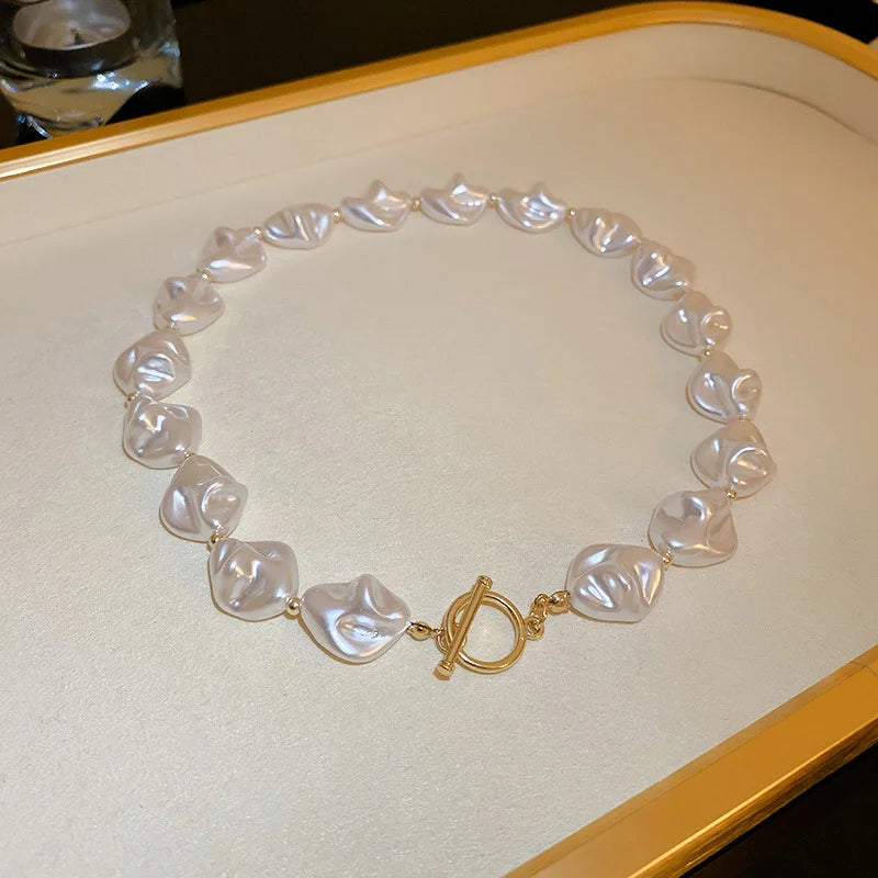 Hyperbole Bead Pearls Necklace Collarbone Chain Women's Elegant Pendant Big Necklace Bride Jewelry