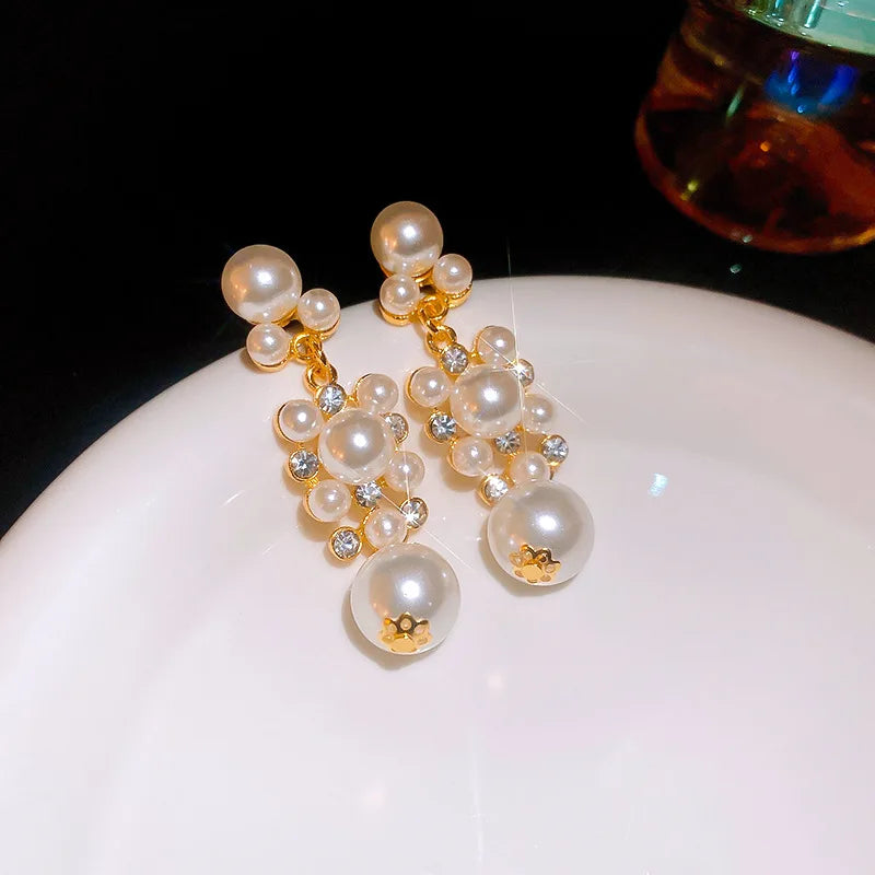 Inlaid Rhinestone Pearl Tassel Earrings for Women 2025 New High-end  Fashion Versatile Drop Earring Luxury Designer Jewelry