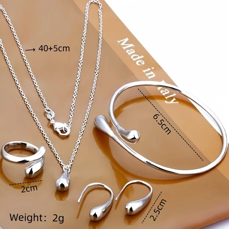 Fashion Teardrop Jewelry Set for Women Simple Ring Necklace Bracelet Earrings Four-piece Set Suitable for Engagement Jewelry