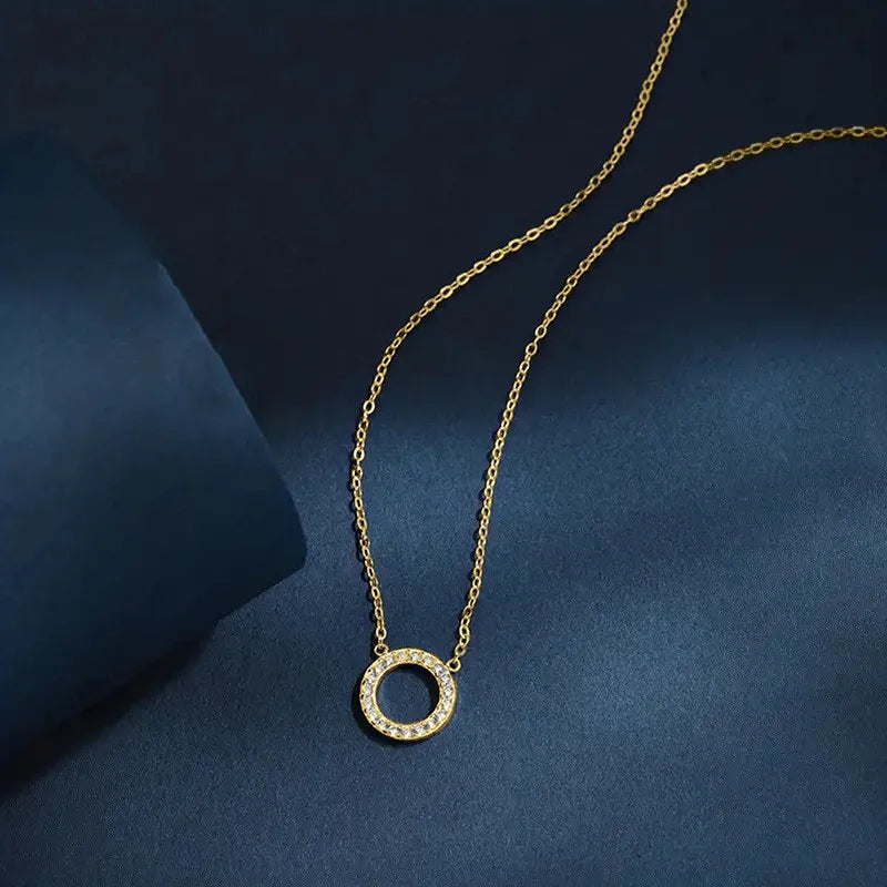 925 Sterling Silver Circle Pendant Necklace for Women Fashion Contracted Choker Necklace Exquisite Sparkling CZ Jewelry