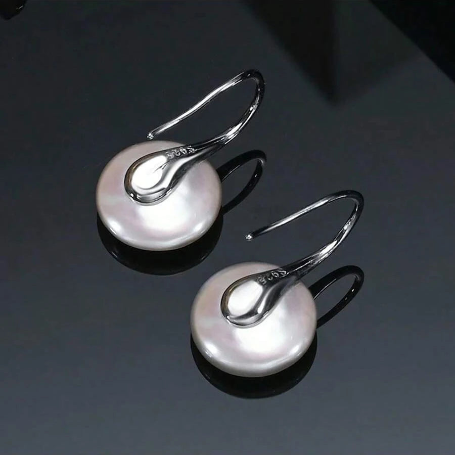 Natural 12MM Freshwater Pearl 925 Sterling Silver Hook Dangle Earrings For Women Fashion Temperament Jewelry Gifts