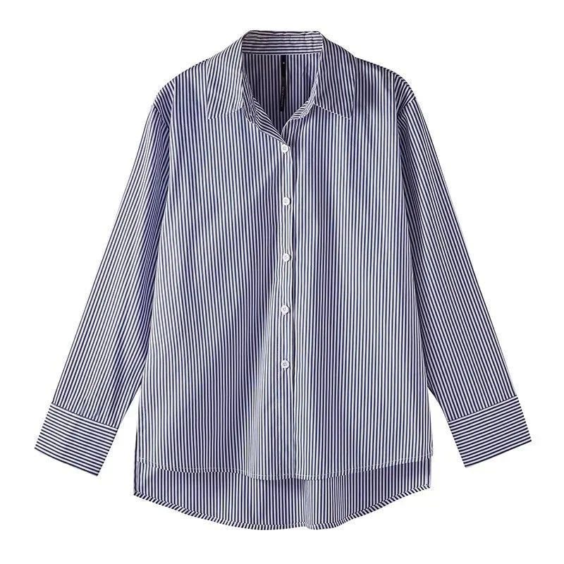 AOSSVIAO 2025 Classic Striped Woman Spring Autumn Blouses Shirt Lady Long Lantern Sleeve Stand Collar Loose Blusas Tops