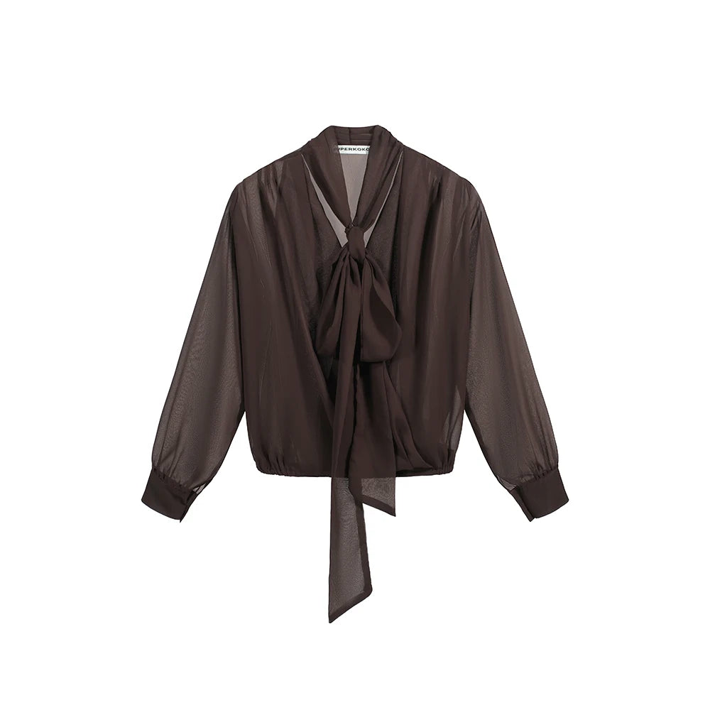 Women's Vintage Chiffon Blouse Casual Work Top Elegant Loose Chiffon Business Shirt with Bow