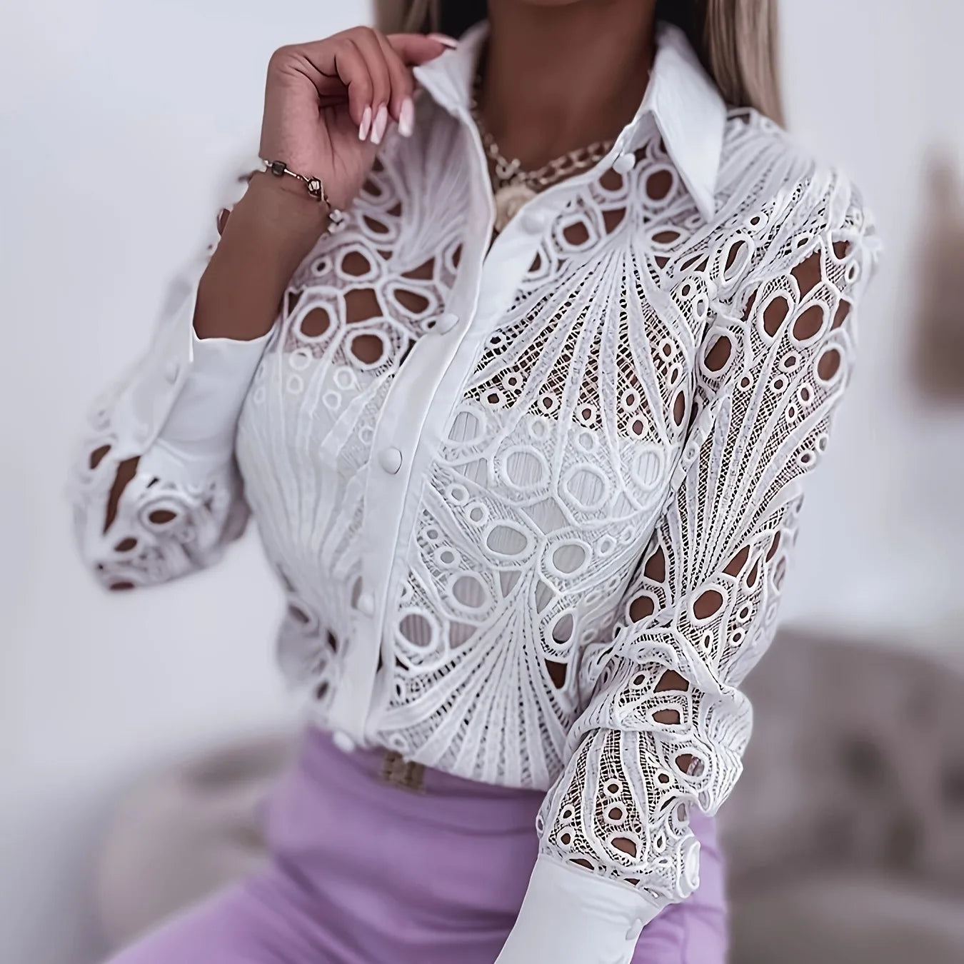 Faionable Long Sve Lace Trim Loose Casual Sle Women's irt Spring Autumn New Arrival Versatile Top Trendy
