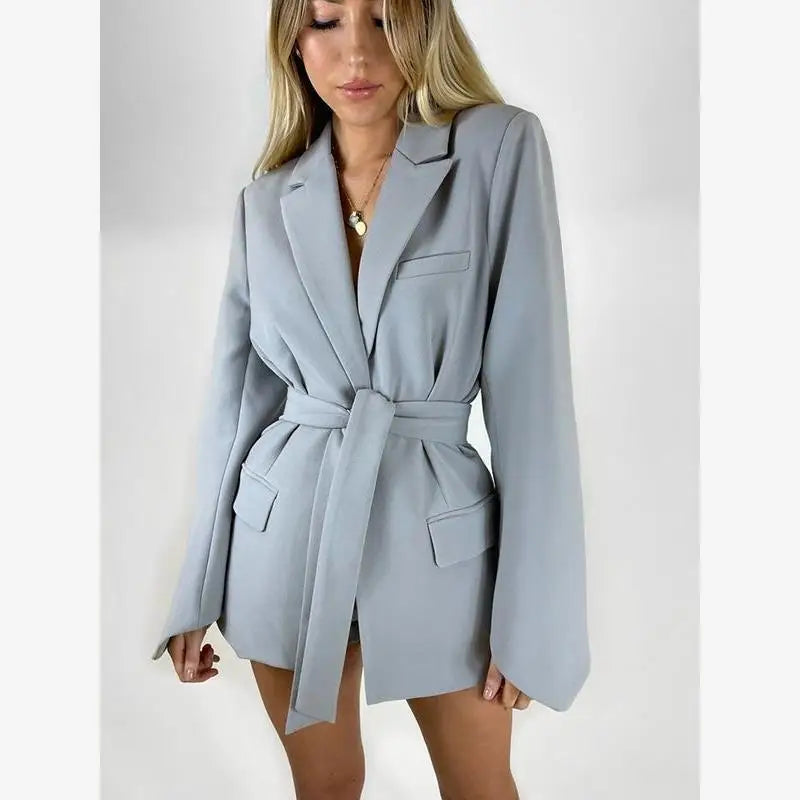 Faionable Casual Women's Suit Spring 2024 Pure Color Belted Street Sle Long Sve Office Wear Tee Button Cuff