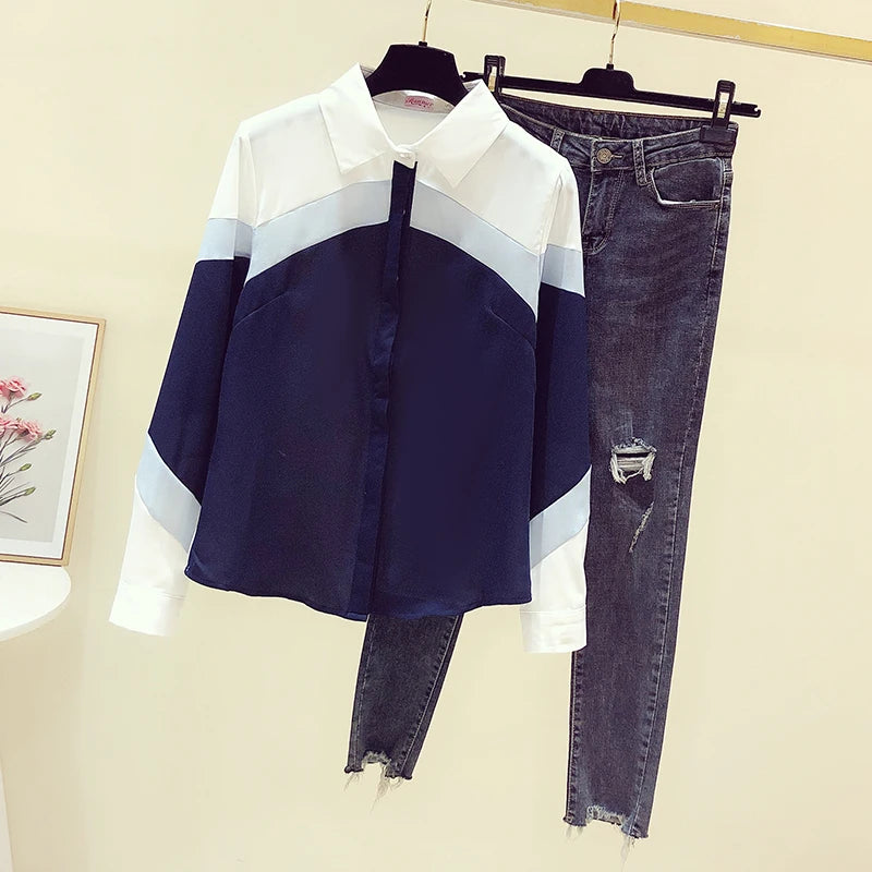 Spring Autumn 2025 Retro Hong Kong Sle Long Sve Women's Chiffon irt Color Blo Design Unique Faionable Top
