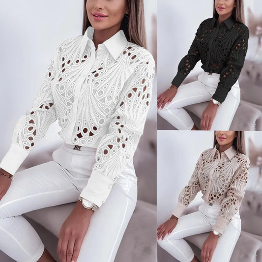Faionable Long Sve Lace Trim Loose Casual Sle Women's irt Spring Autumn New Arrival Versatile Top Trendy