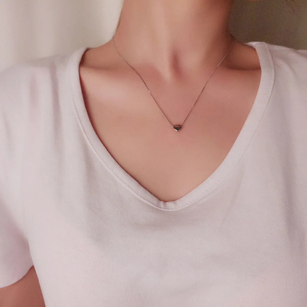 Fashion Minimalist Smooth Heart Shaped Pendant Necklace For Women Men Romantic Silver Color Love Heart Box Chain Choker Jewelry