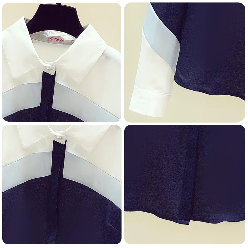Spring Autumn 2025 Retro Hong Kong Sle Long Sve Women's Chiffon irt Color Blo Design Unique Faionable Top