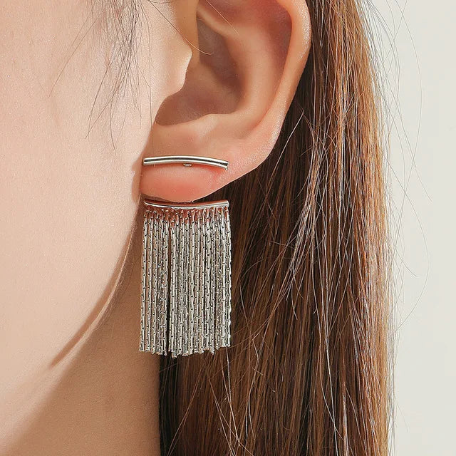 Fashion Statement Gold Color Long Metal Chain Bling Tassel Earrings for Women Wedding Ms Daily Hot Jewelry Pendant Gift