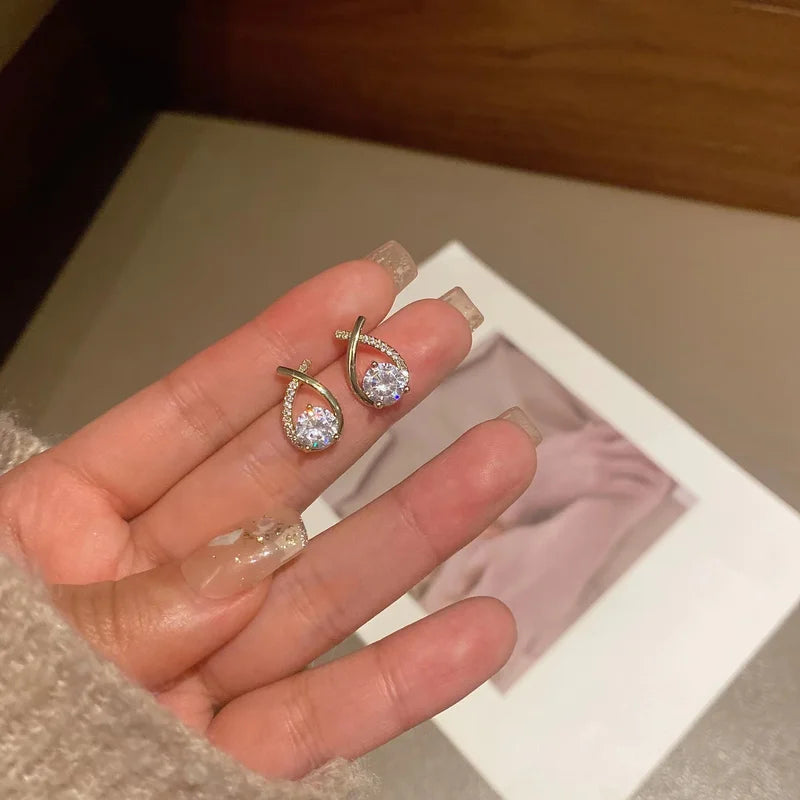 EVISPOL Fashion Cross Stud Earrings For Women Girls Stylish Elegant Crystal Hoop Jewelry Ear Rings Fishtail Lady Earrings Gifts