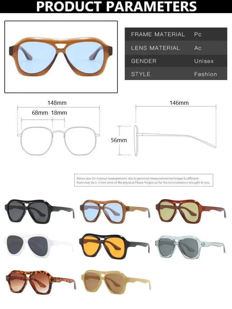 Retro Double Beam Sunglasses Women Brand Designer Glasses New Ins Fashion Personalized Gradient Eyewear Men Eyeglasses UV400