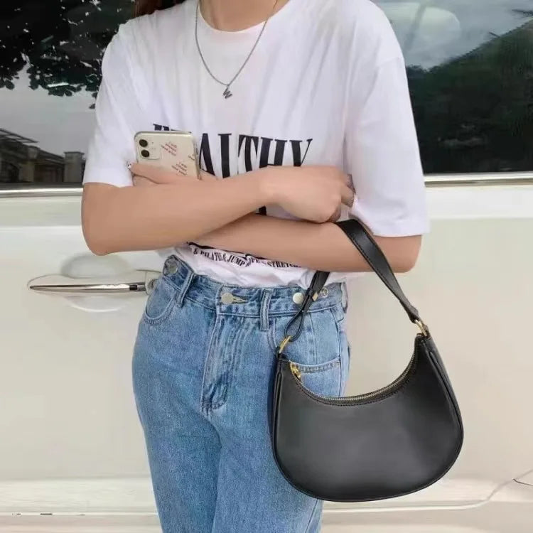 New Women's Fashion Handbags Retro Solid Color PU Leather Shoulder Underarm Bag Casual Women Hobos Handbags