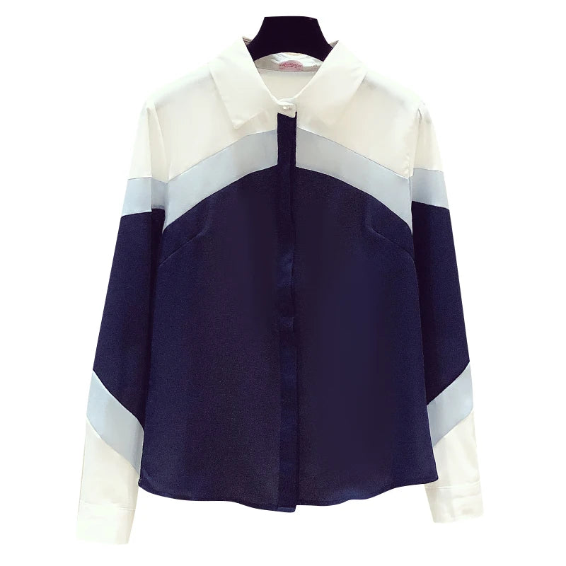 Spring Autumn 2025 Retro Hong Kong Sle Long Sve Women's Chiffon irt Color Blo Design Unique Faionable Top