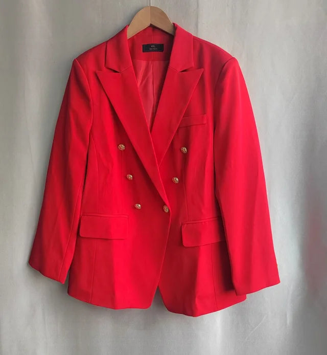 Elegant 2 Piece Set Women's Clothing Double-breasted  Blazer Coat High Waist Straight  Pants Suit Korean Femme Office Outfits