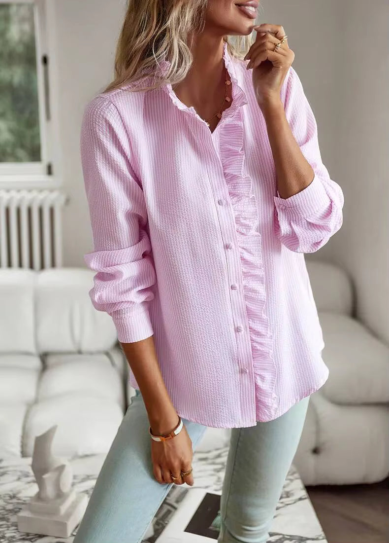 Textured Ruffle Romantic Blouse