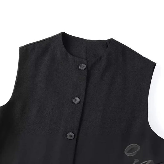 Fashionable Women's Vest-Style Top with Button Decoration Summer 2025 Polyester Fiber Crew Neck Solid Color Chinese Origin